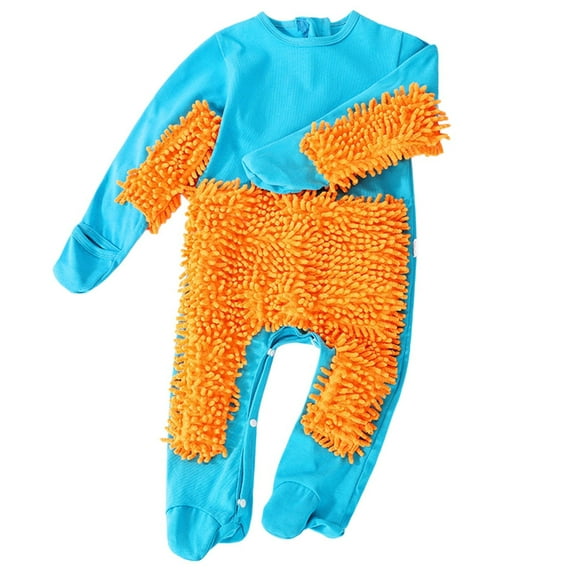 SonxaHe Newborn Boys Girls Bodysuit for Crawling Floor Cleaning Long Sleeve Romper Baby Cute Pretend Play Outfits Blue,Size 6-12 M