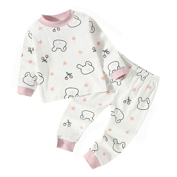 SonxaHe Newborn Boys' Outfit Set Cute Cartoon Print Pullover Tshirt Pants Child Hone Wear Loose Comfy Sleepwear Outfits White,Sized 3-6 M