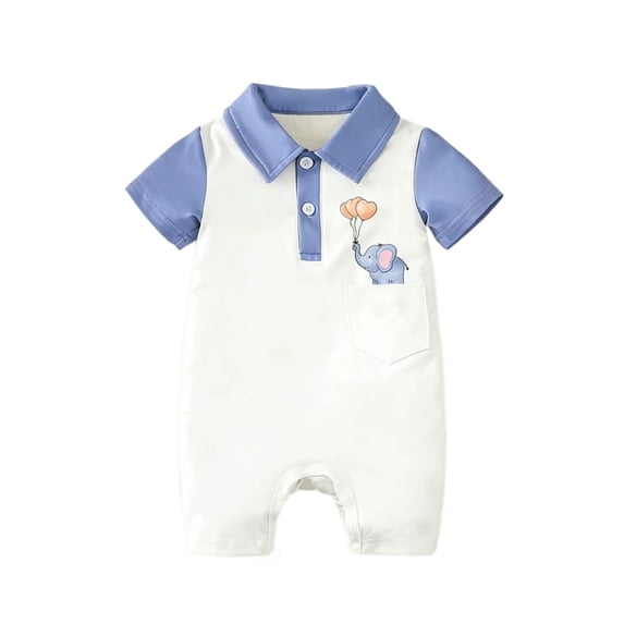 SonxaHe Newborn Boys' Summer Bodysuit Short Sleeve Elephant Print Romper Child Lightweight Casual Cozy Jumpsuits White,Size 6-9 M