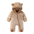 thumbnail image 1 of SonxaHe Newborn Girl Boy Bodysuit Fleece Lined Long Sleeve Zip Hooded Romper Cute Thermal Warm Jumpsuit for Baby Brown,Size 0-3 M, 1 of 3