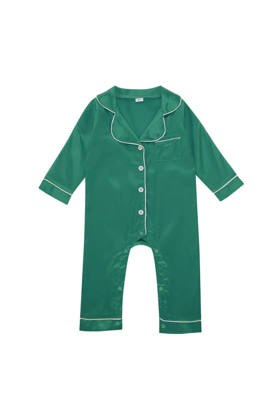 Newborn Girl Boy Satin Rompers Long Sleeve Button Down Bodysuits Children Solid Cozy Silk Sleepwear Jumpsuit Green,Size 0-3 M