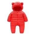 thumbnail image 1 of SonxaHe Newborn Girl Boy Winter Coats Bear Ears Warm Thick Hooded Puffer Jumpsuit Baby Quilted Windproof Coat Romper Red,Sized 6-12 M, 1 of 3