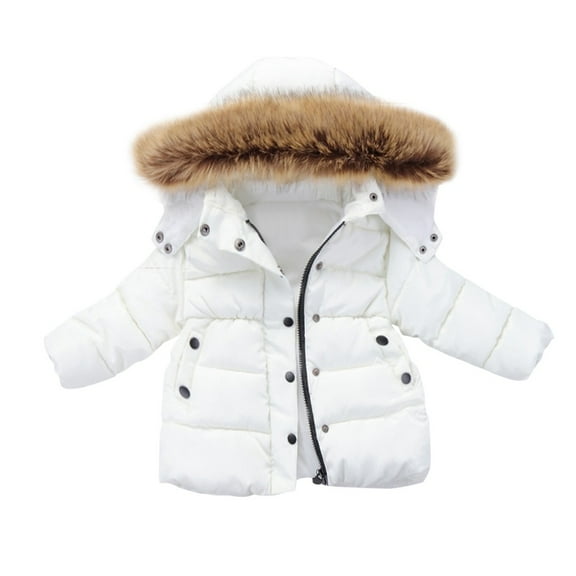 SonxaHe Girl Puffer Coat Fur Hood Zipper Heavy Weight Outerwear Warm Quilted Puffer Winter Coats White,Sized 6-12 M