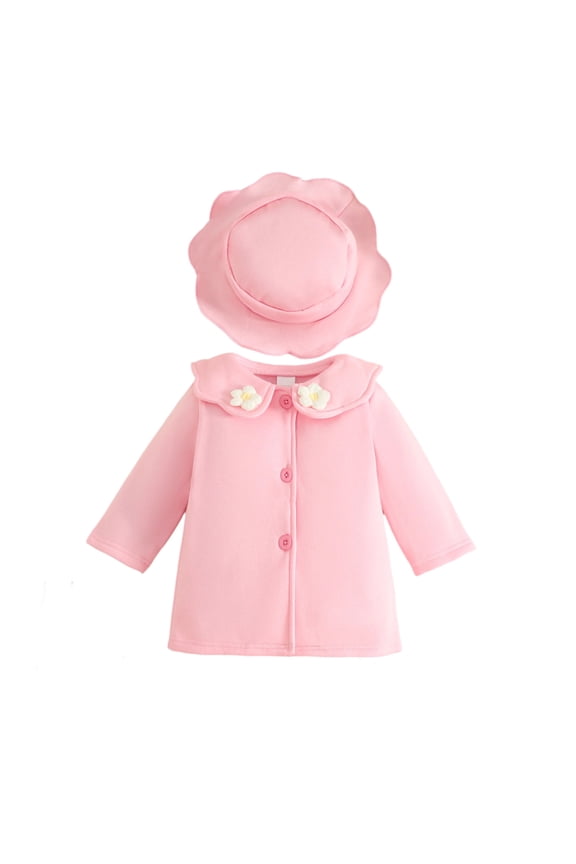 Newborn Girl' Winter Coats Floral Print Peter Pan Collar Long Jackets with Hat Baby Stylish Autumn Warm Coats Pink,Sized 6-9 M