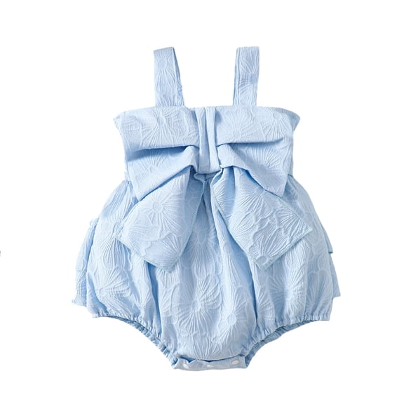 SonxaHe Newborn Girl's Bodysuits Bow Embroidery Sleeveless Romper Dress Baby Summer Stylish Outdoor Jumpsuit Clothes Blue,Size 6-12 M