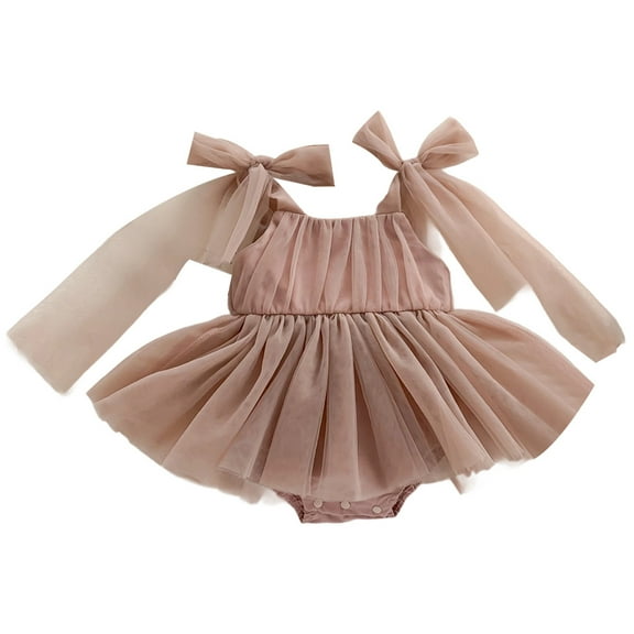 SonxaHe Newborn Girl's Dresses Sleeveless Tutu Bodysuit Dress Baby Summer Birthday Party Princess Mesh Dresses Pink,Size 0-3 M
