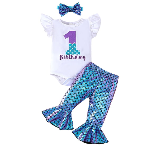 SonxaHe Newborn Girl's Outfits Birthday Short Sleeve Bodysuit Scale Print Pants Baby Stylish Cozy Summer Outfit Set,3-Piece Purple,Size 6-12 M