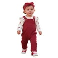 thumbnail image 1 of SonxaHe Newborn Girl's Outfits Heart Prints Long Sleeve Ribbed Romper Suspender Pants Baby Cozy Soft Outerwear Outfits,3-Piece Red,Sized 0-3 M, 1 of 8