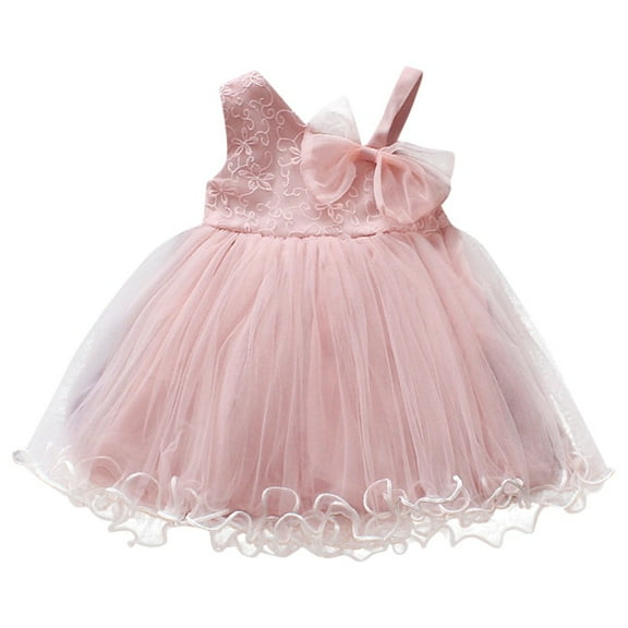 SonxaHe Newborn Girls' Dress Floral Prints One-Shoulder Tulle Dresses Kids Solid Party Cute Princess Mesh Dresses Pink,Sized 3-6 M