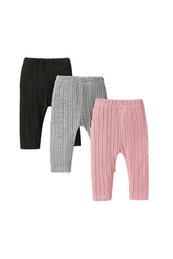 Newborn Girls Legging High Waist Stretchy Ribbed Knit Trousers Baby Slim Soft Comfortable Pants,3-Piece Multi-color,Size 6-9 M