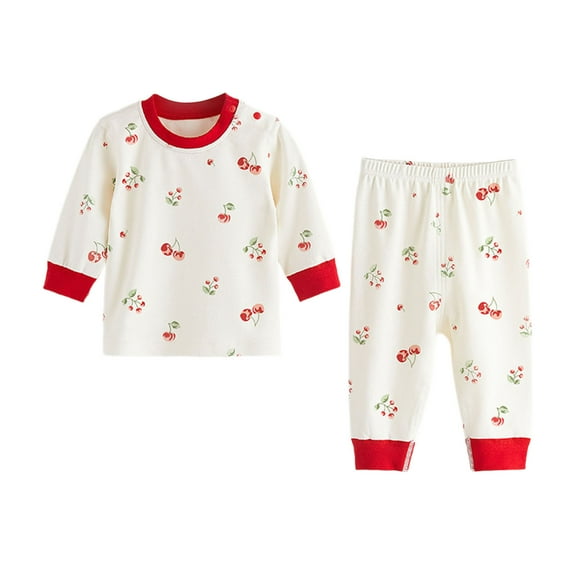 SonxaHe Newborn Girls' Outfits Floral Prints Long Sleeve Tshirt Pants Kids Soft Loose Warm Autumn Sleepwear Outfit Set Red,Sized 6-12 M