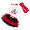thumbnail image 1 of SonxaHe Newborn Girls Outfits Valentines Day Ruffle Sleeve Bodysuit Tutu Skirt Socks Headband Infant Holiday Cute Party Outfits,4-Piece White,Sized 6-9 M, 1 of 4