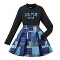 thumbnail image 1 of SonxaHe Outfits for Big Girls Letter Print Long Sleeve Top Plaid Denim Skirt Child Stylish Spring Casual Outfit Set Blue,Size 9-10 Y, 1 of 8