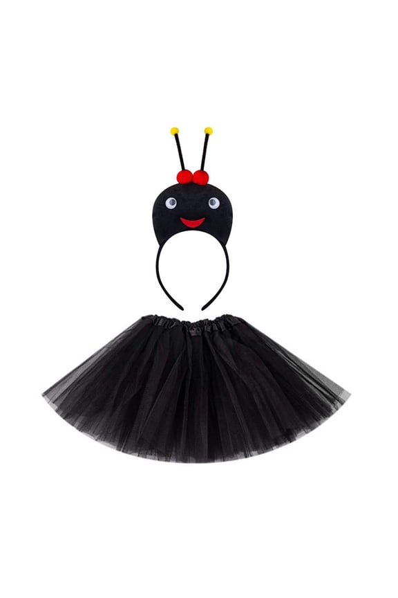 Outfits for Little Girl Dancewear Mesh Skirts with Cartoon Hairband Children Party Ballet Dance Outfit Set Black,Size 2-8 Y