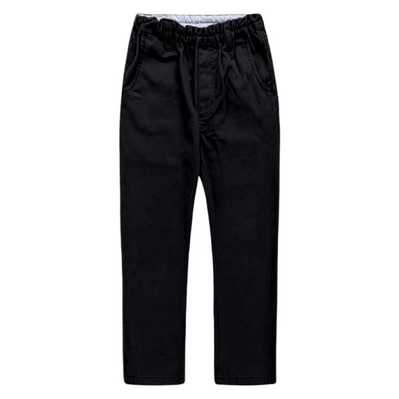 SonxaHe Pants for Big Boys' Straight Leg Classic School Pants Kids Formal Elastic Waist Chino Cozy Trousers Black,Size 10-11 Y