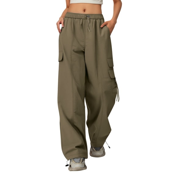 SonxaHe Pants for Big Girls' Elastic High Waist Wide Leg Cargo Pants Children Athletic Lightweight Quick Drying Pants Green,Size 15-16 Y