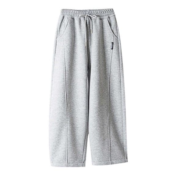 SonxaHe Pants for Big Girls' Straight Wide Leg Drawstring Stretch Waist Sweatpants Comfortable Thin Sports Pants Gray,Size 8-9 Y