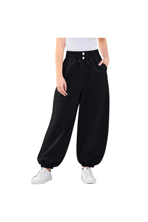 Pants for Infant Girls' Elastic Waist Soft Athletic Jogger Kids Comfortable Daily Stretchy Sports Trousers Black,Size 1-2 Y