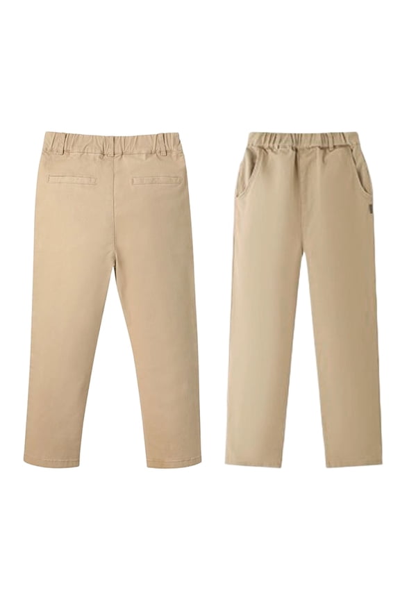 School Pants for Little Boys' Stretch Waist Straight Leg Trousers Comfortable Durable Pants for Teens Beige,Size 7-8 Y