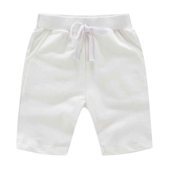 SonxaHe Shorts for Little Boys Summer Elastic Waist Soft Shorts Children Loose Lightweight Sports Durable Shorts White,Size 5-6 Y