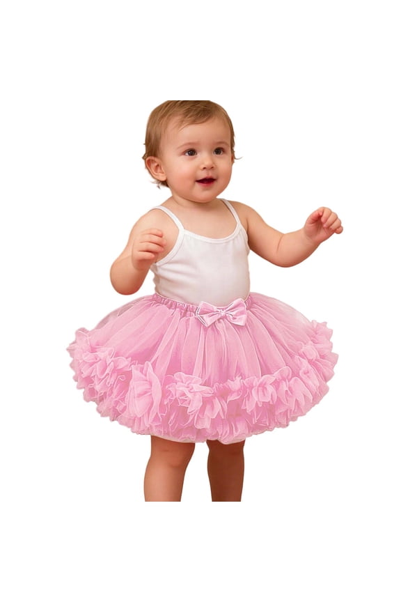 Skirts for Newborn Girl Carnival Elastic Waist Layered Tutu Skirts Baby Stylish Performance Princess Skirt Pink,Size 6-12 M