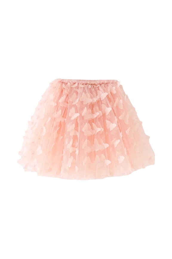 Skirts for Toddler Girl 3D Butterfly High Waist Tutu Skirt Children Solid Ballet Dance Party Mesh Skirts Pink,Size 4-5 Y