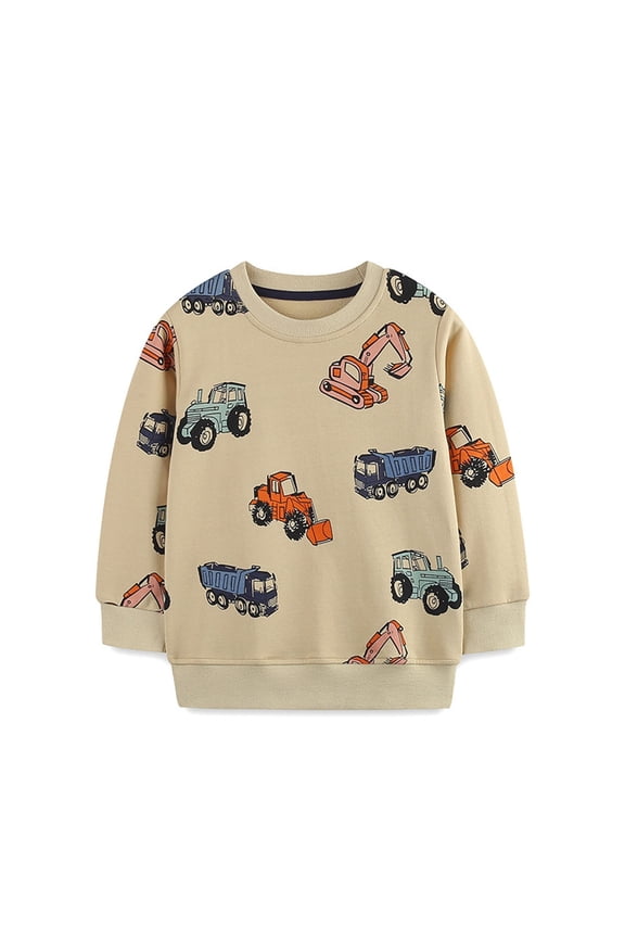Sweatshirts for Toddler Boys Spring Cartoon Car Prints Pullover Tops Children Relaxed Activewear Durable Clothes Beige,Size 2-3 Y