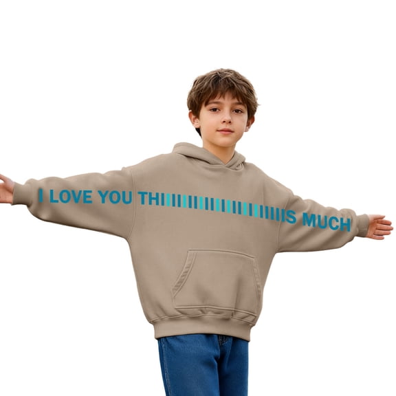 SonxaHe Toddler Boy Girl Fleece Hooded Sweatshirt with Pocket Letter Print Soft Loose School Comfy Outerwear Hoodies Beige,Sized 4-5