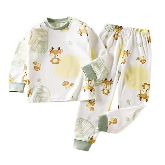 SonxaHe Toddler Boy Girl Outfits Cartoon Prints Long Sleeve Tshirt Pants Child Home Wear Autumn Winter Sleepwear Outfits Green,Sized 2-3