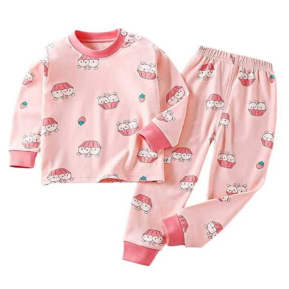 SonxaHe Toddler Boy Girl Outfits Cartoon Prints Long Sleeve Tshirt Pants Child Home Wear Autumn Winter Sleepwear Outfits Pink,Sized 2-3