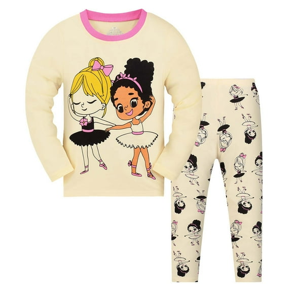 SonxaHe Toddler Boy Girl Outfits Cute Cartoon Print Comfy Top Trousers Kids Nightwear Soft Home Fall Winter Outfit Set Yellow,Sized 2-3