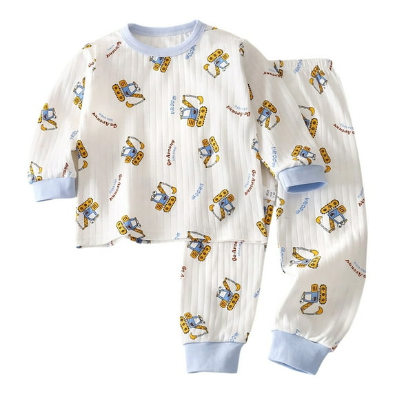 SonxaHe Toddler Boy Girl Outfits Fleece Cartoon Animal Print Long Tshirt Pants Child Soft Sleepwear Winter Loungewear Outfits Blue,Sized 2-3