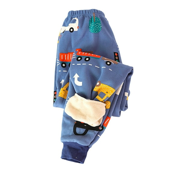 SonxaHe Toddler Boy Girl Pants Fleece Warm Cartoon Print Elastic Waist Pants Kids Warm Outerwear Autumn and Winter Pants White,Sized 3-4