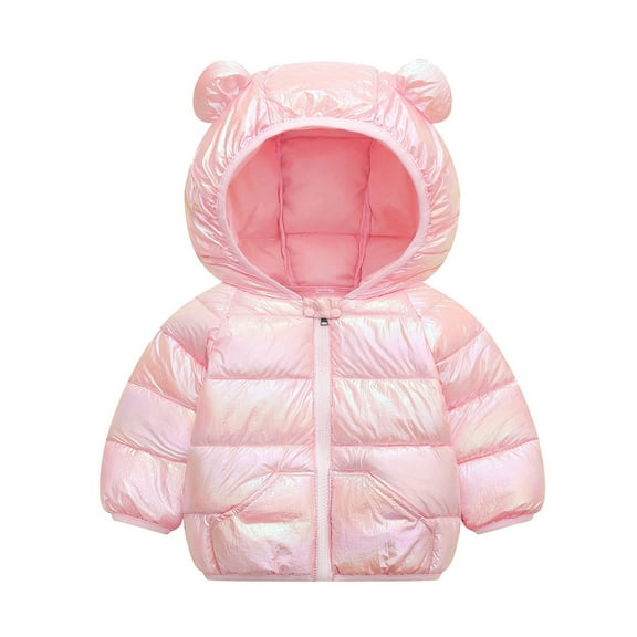 SonxaHe Toddler Boy Girl Puffer Coat Gradient Long Sleeve Zipper Hooded Coat Winter Lightweight Waterproof Outerwear Pink,Sized 2-3