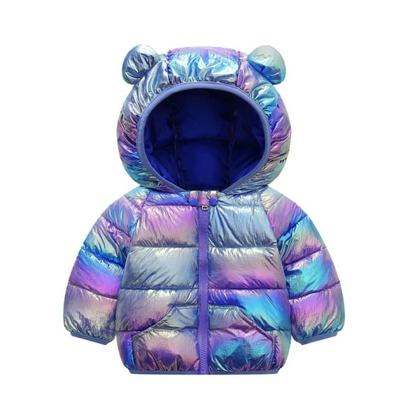SonxaHe Toddler Boy Girl Puffer Coat Gradient Long Sleeve Zipper Hooded Coat Winter Lightweight Waterproof Outerwear Purple,Sized 2-3