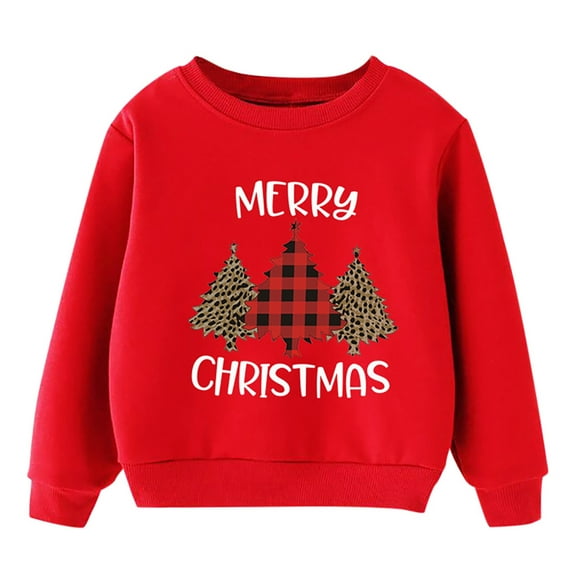 SonxaHe Toddler Boy Girl Sweatshirt Christmas Tree Print Long Sleeve Shirt Kids Holiday Winter Loose Sweatshirt Black,Sized 4-5