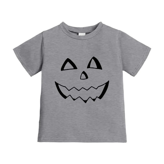 SonxaHe Toddler Boy Girl T Shirt Halloween Pumpkin Face Print Short Sleeve Tee Kids Fall Party Comfy T-Shirt Gray,Sized 4-5