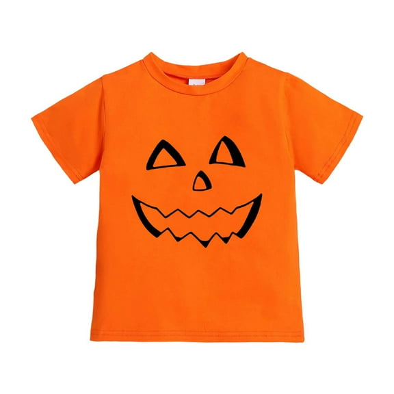 SonxaHe Toddler Boy Girl T Shirt Halloween Pumpkin Face Print Short Sleeve Tee Kids Fall Party Comfy T-Shirt Orange,Sized 3-4