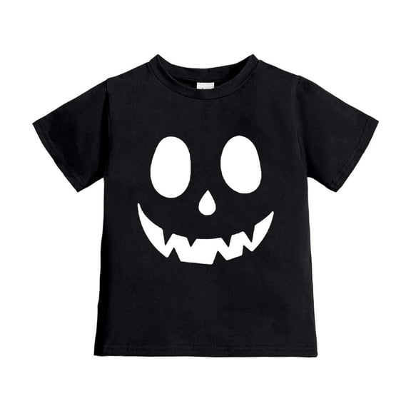 SonxaHe Toddler Boy Girl Tshirt Halloween Pumpkin Face Print Short Sleeve Party Holiday Comfy Casual T-Shirt Black,Sized 3-4