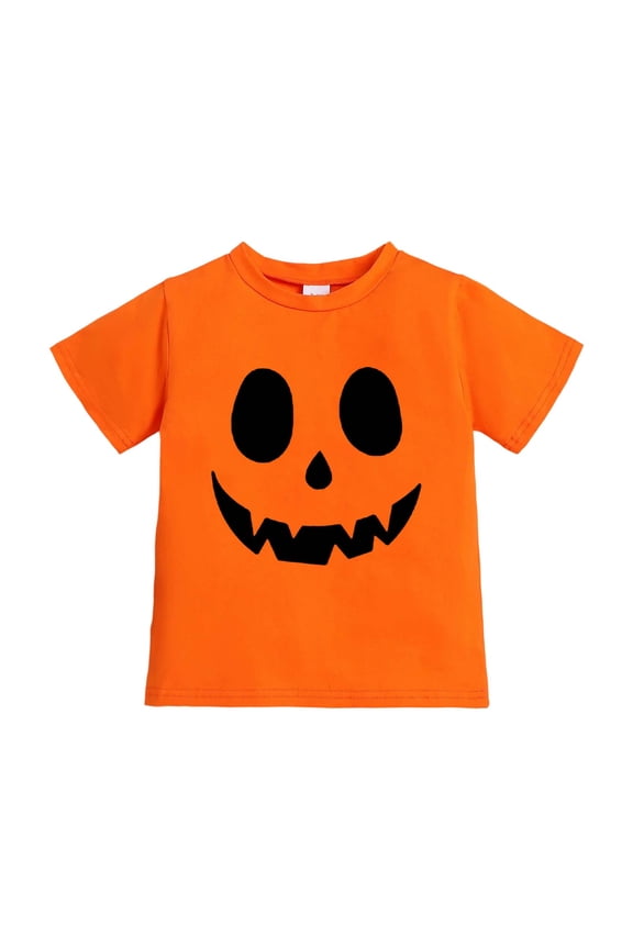 Toddler Boy Girl Tshirt Halloween Pumpkin Face Print Short Sleeve Party Holiday Comfy Casual T-Shirt Orange,Sized 4-5