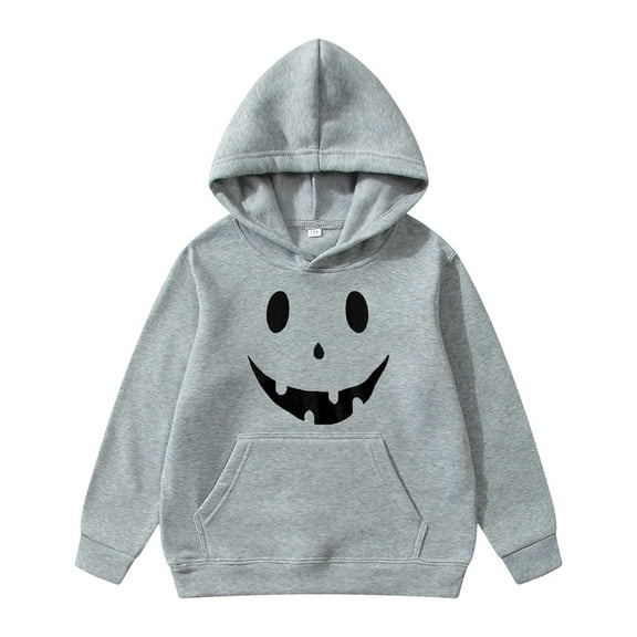SonxaHe Toddler Boy' Hooded Sweatshirt Halloween Face Print Long Sleeve Soft Fleece Active Casual Hoodie Gray,Sized 3-4