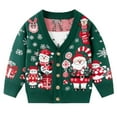 thumbnail image 1 of SonxaHe Toddler Boy Knit Sweater Christmas Santa Embroidery Long Sleeve Cardigan Cozy Soft Warm Holiday Sweaters Green,Sized 2-3, 1 of 8
