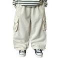 thumbnail image 1 of SonxaHe Toddler Boy Pants Elastic Waist Straight Leg Trousers with Pockets Kids Autumn Comfy Oversized Pants Beige,Sized 2-3, 1 of 8