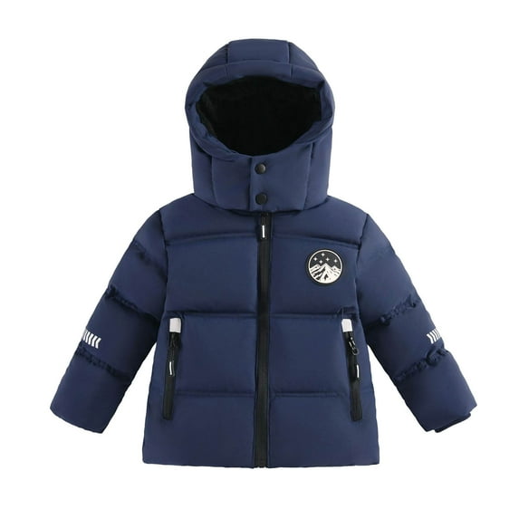 SonxaHe Toddler Boy Puffer Coat Warm Thickened Zip Hooded Outerwear Stylish Quilted Winter Windproof Down Coats Blue,Sized 4-5