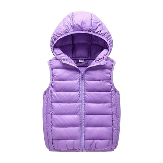 SonxaHe Toddler Boy Puffer Vest with Hood Winter Warm Sleeveless Zip Jacket Quilted Lightweight Insulated Coat Purple,Sized 3-4