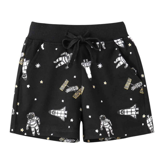 SonxaHe Toddler Boy Shorts Cartoon Graphic Stretch Waist Cotton Shorts Comfortable Beach Shorts Bottoms for Toddler Black,Size 2-3 Y