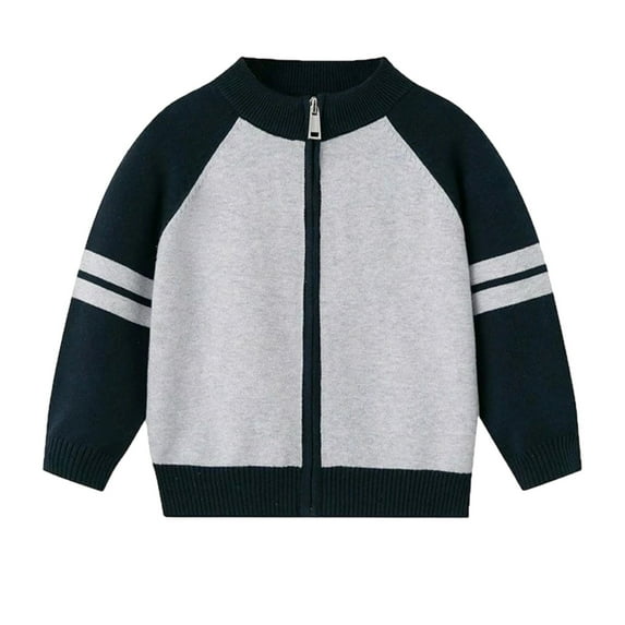 SonxaHe Toddler Boy Sweater Cardigan Zip Up Colorblock Long Sleeve Knit Jacket Warm Contton Fall Casual Sweaters Gray,Sized 3-4