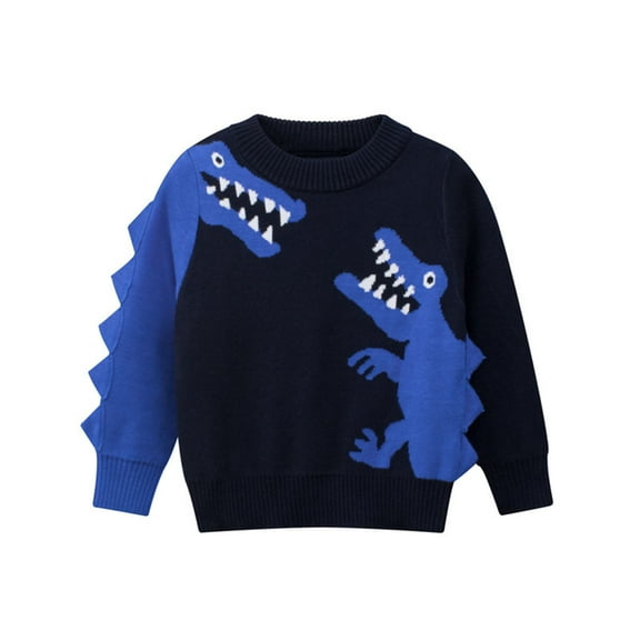 SonxaHe Toddler Boy' Sweater Cartoon Dinosaur Warm Ribbed Knit Pullover Tops Kids Loose Soft Cozy Winter Sweater Blue,Sized 2-3