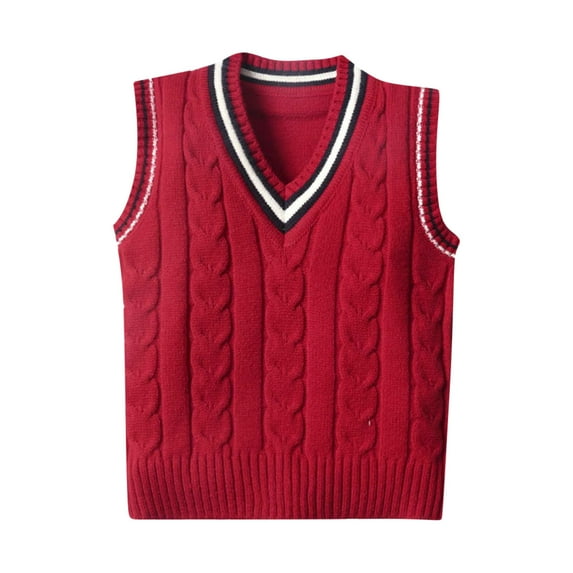 SonxaHe Toddler Boy' Sweater Colorblock V Neck Knit Sweater Vest Child Outerwear Sleeveless Warm Fall Sweaters Red,Sized 3-4