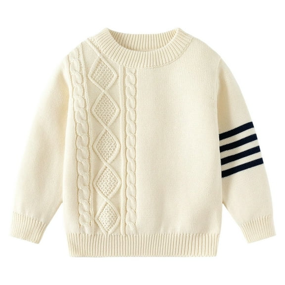 SonxaHe Toddler Boy' Sweater Long Sleeve Striped Loose Soft Cozy Fall Winter Casual Knit Pullover Sweaters Beige,Sized 3-4